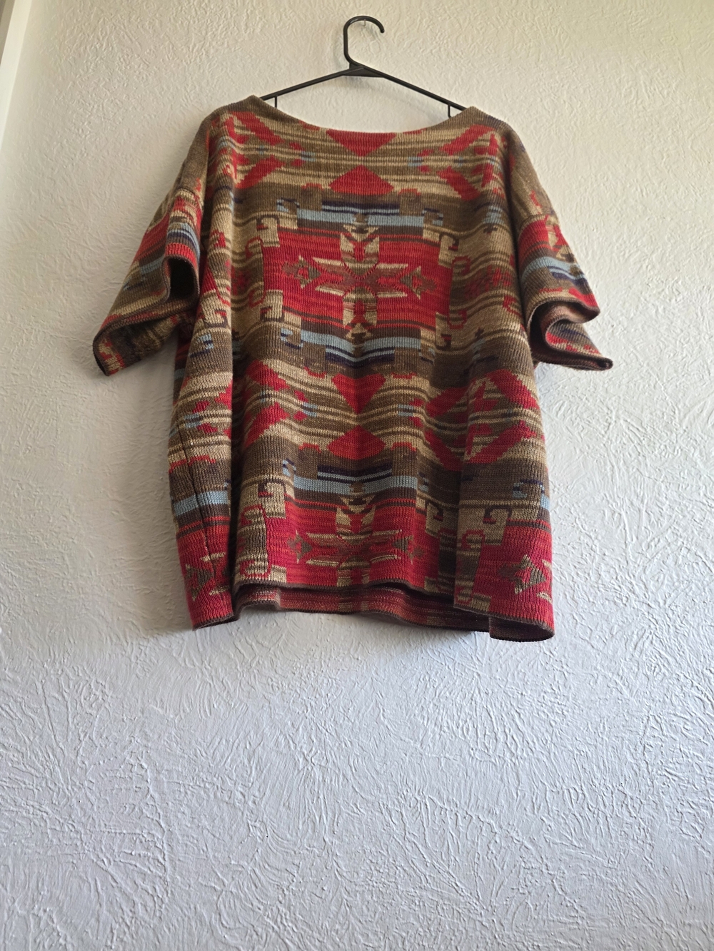 Lauren Ralph Lauren Red & Brown Southwestern Crewneck Sweater